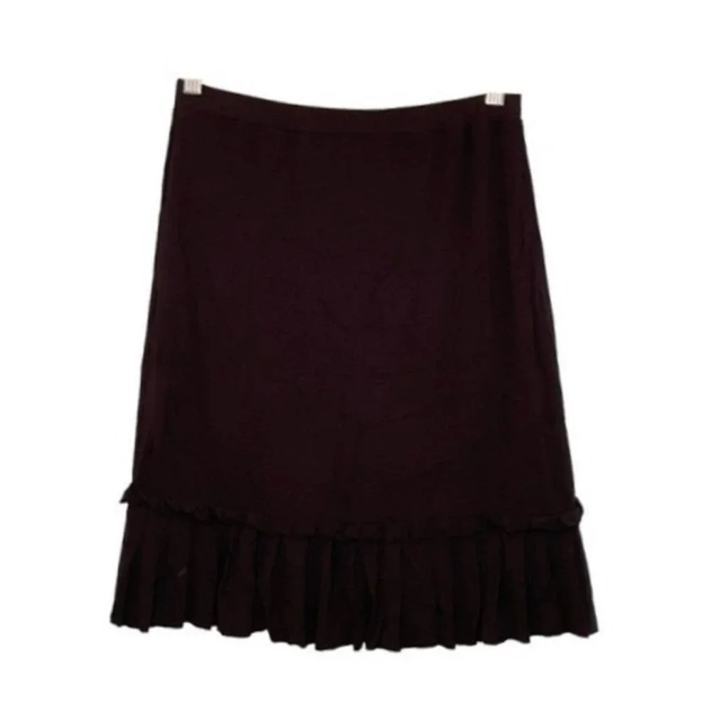 Max Studio Mini Skirt Black Stretch Knit Flare Pleated Ruffle Trim Pull-On XS - Picture 3 of 7
